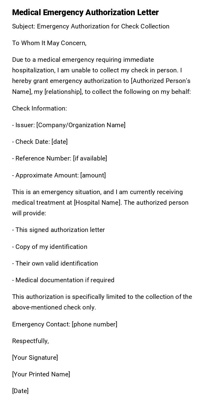 Medical Emergency Authorization Letter Medical Emergency Authorization Letter