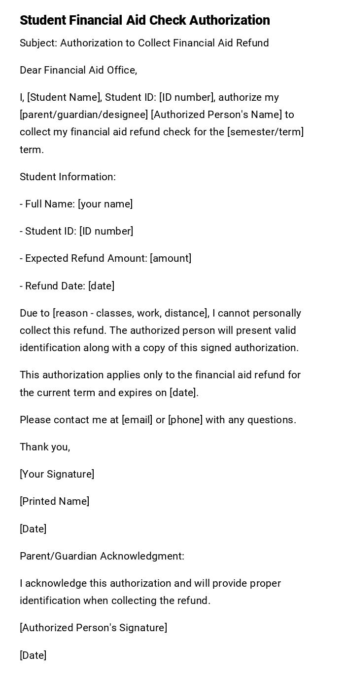 Student Financial Aid Check Authorization Student Financial Aid Check Authorization