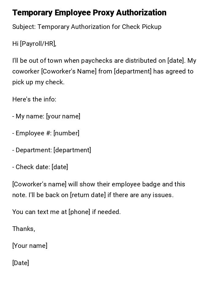 Temporary Employee Proxy Authorization Temporary Employee Proxy Authorization