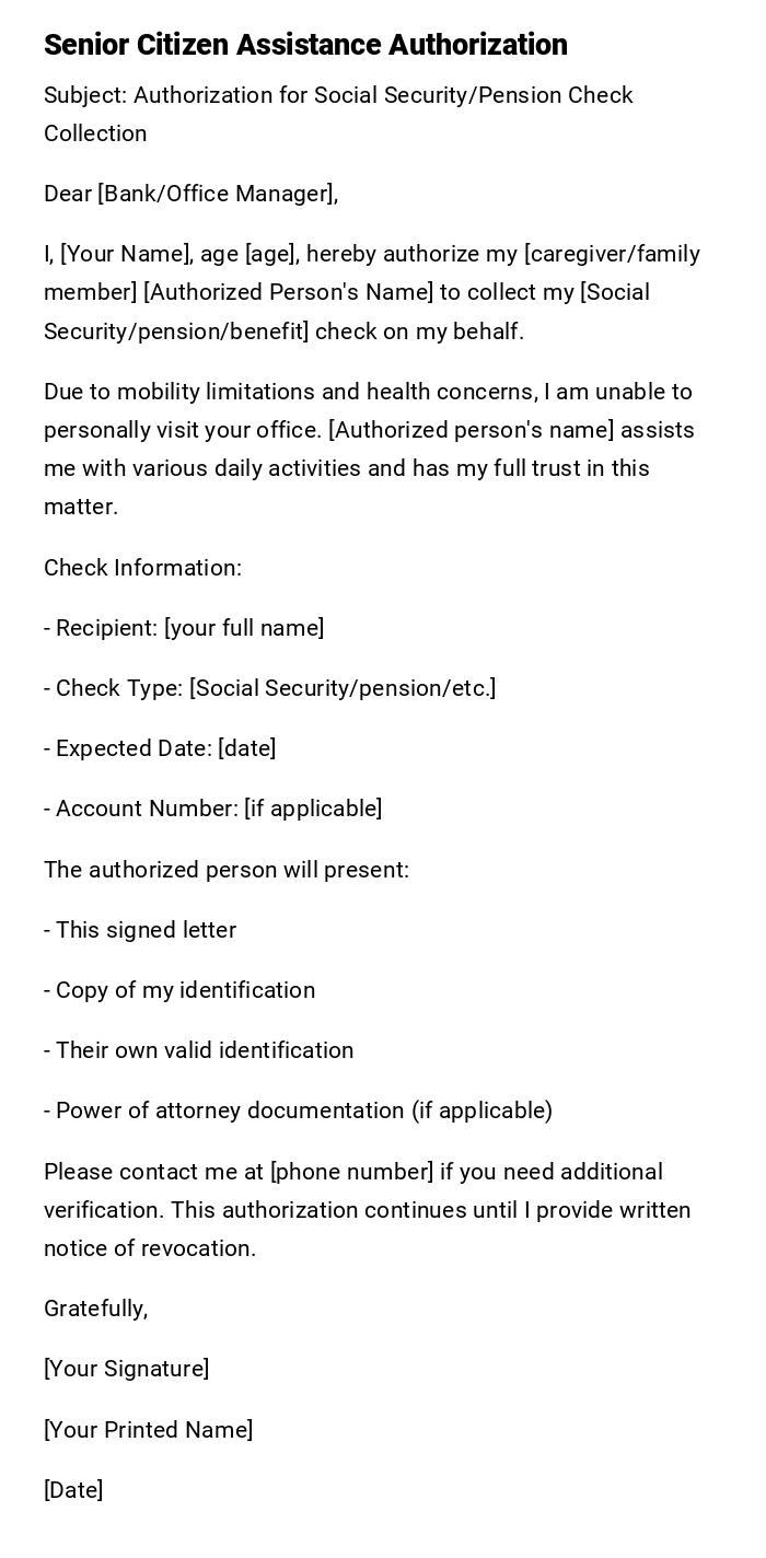 Senior Citizen Assistance Authorization Senior Citizen Assistance Authorization