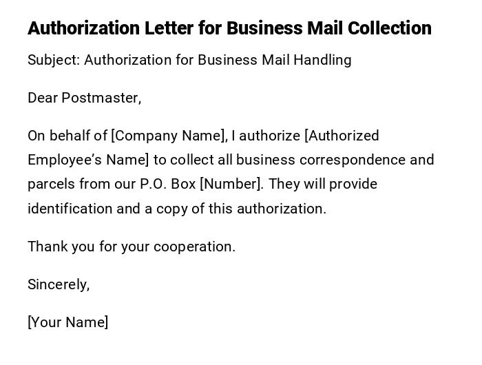 Authorization Letter for Business Mail Collection Authorization Letter for Business Mail Collection
