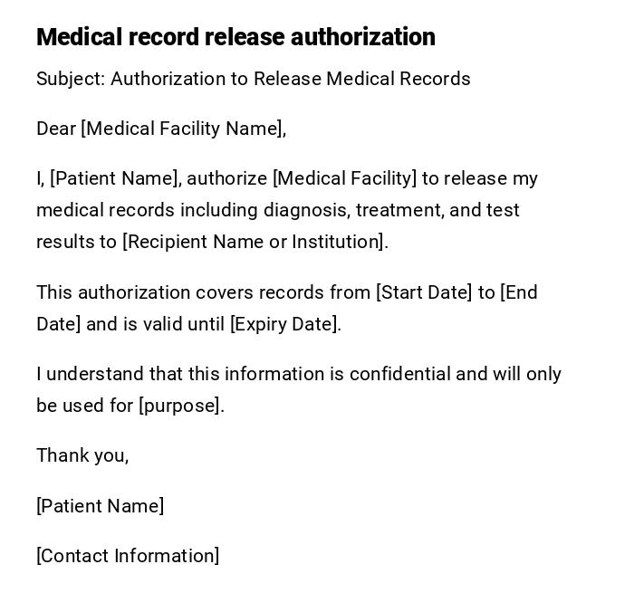 Medical record release authorization Medical record release authorization