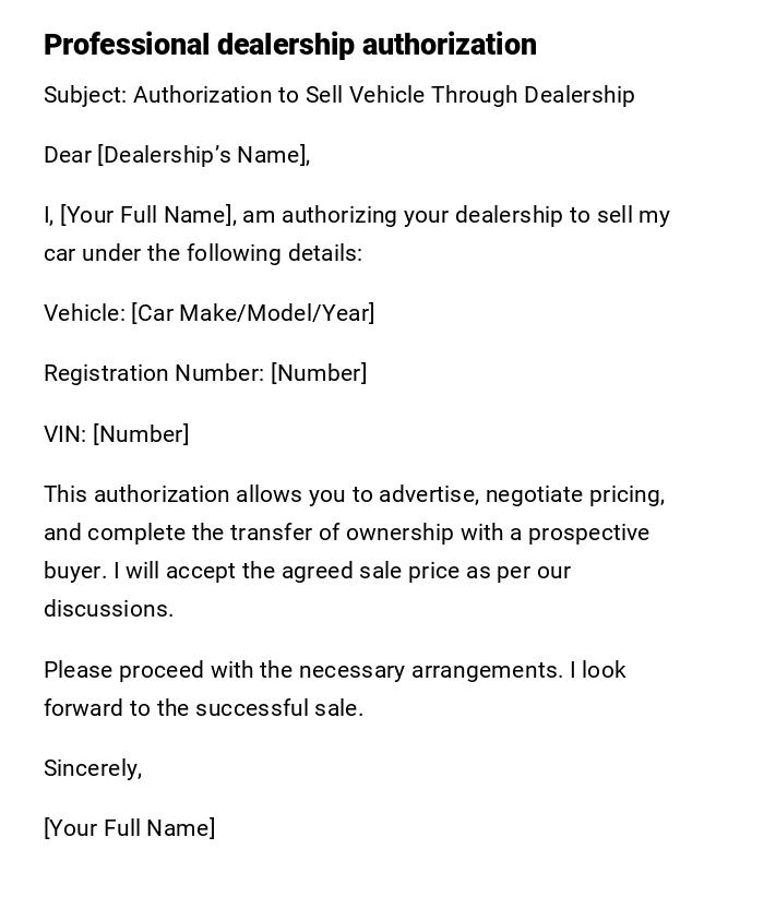 Professional dealership authorization Professional dealership authorization