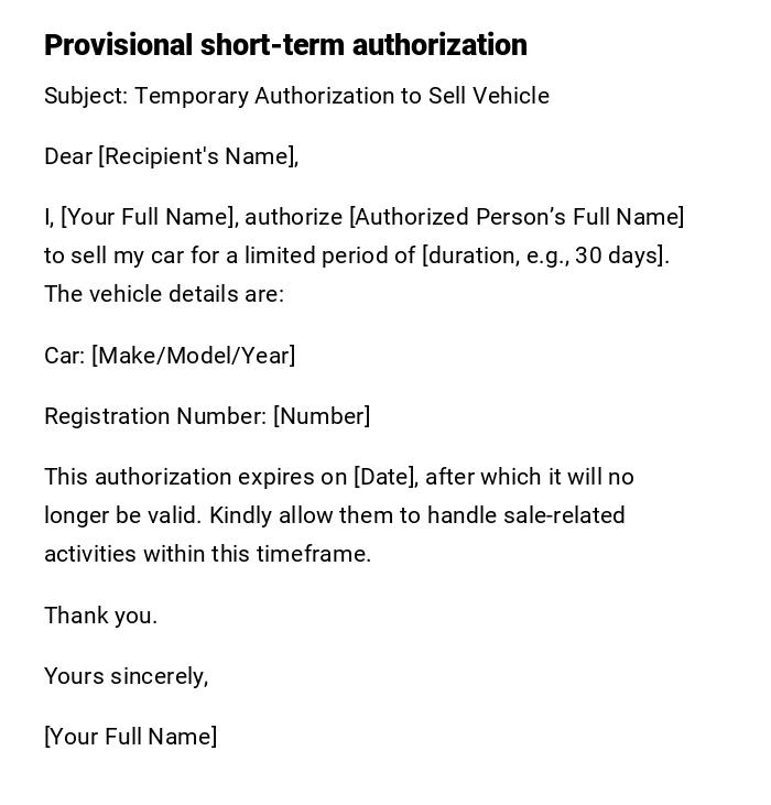 Provisional short-term authorization Provisional short-term authorization