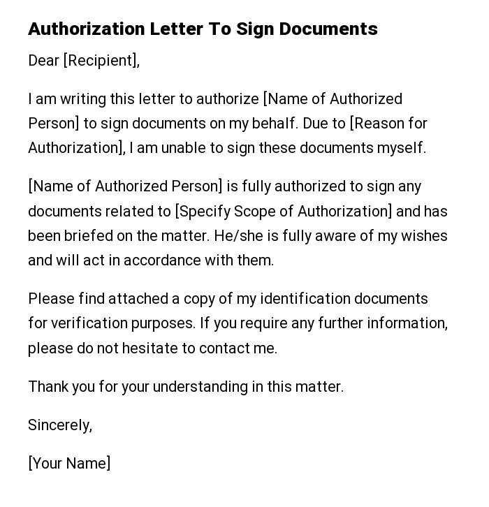 Authorization Letter To Sign Documents