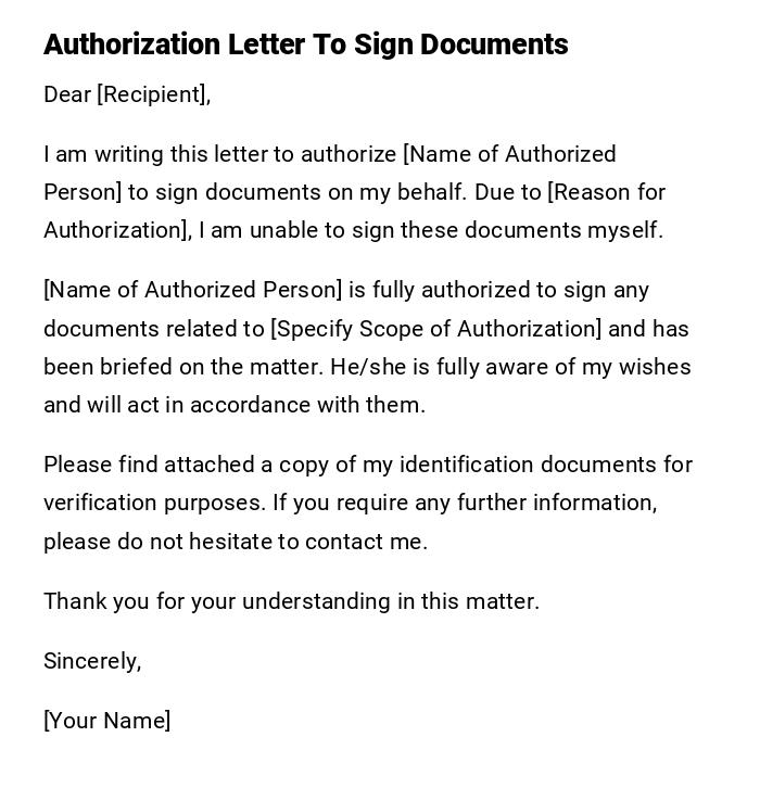 Authorization Letter To Sign Documents