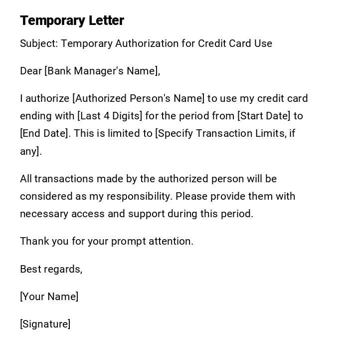 Temporary Letter Temporary Letter
