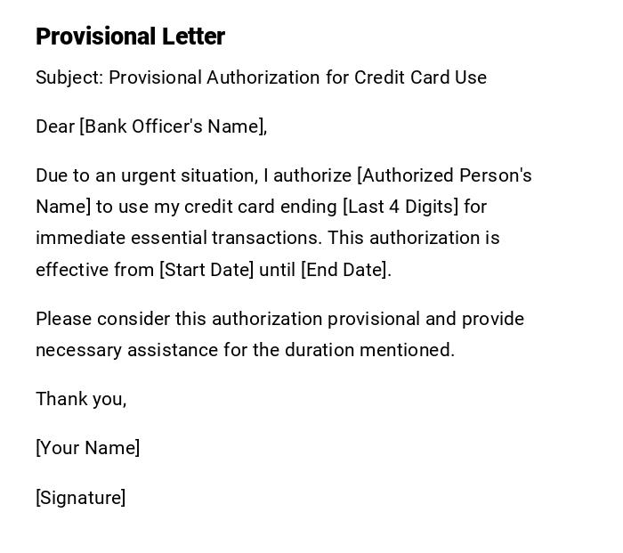 Provisional Letter Provisional Letter