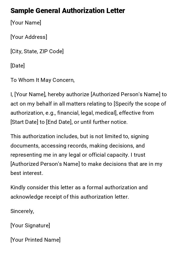 Sample General Authorization Letter