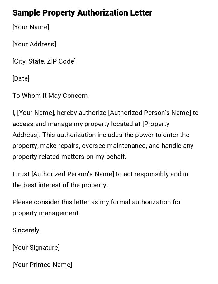 Sample Property Authorization Letter