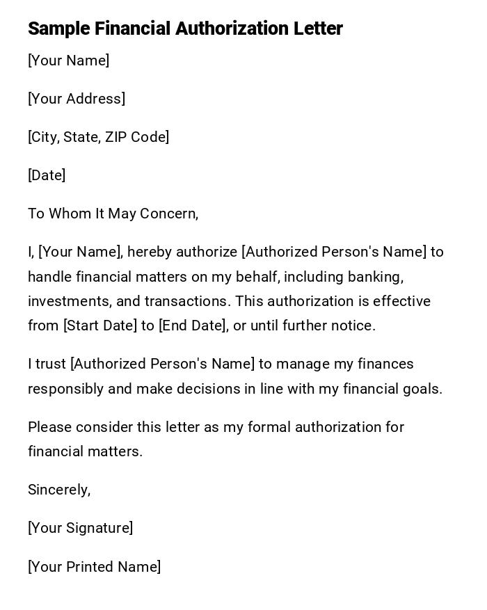 Sample Financial Authorization Letter