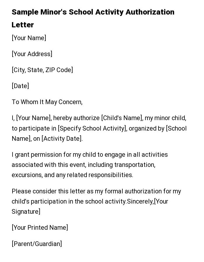Sample Minor's School Activity Authorization Letter