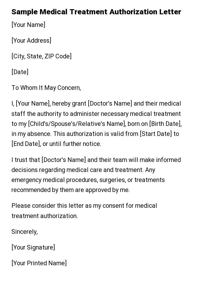 Sample Medical Treatment Authorization Letter