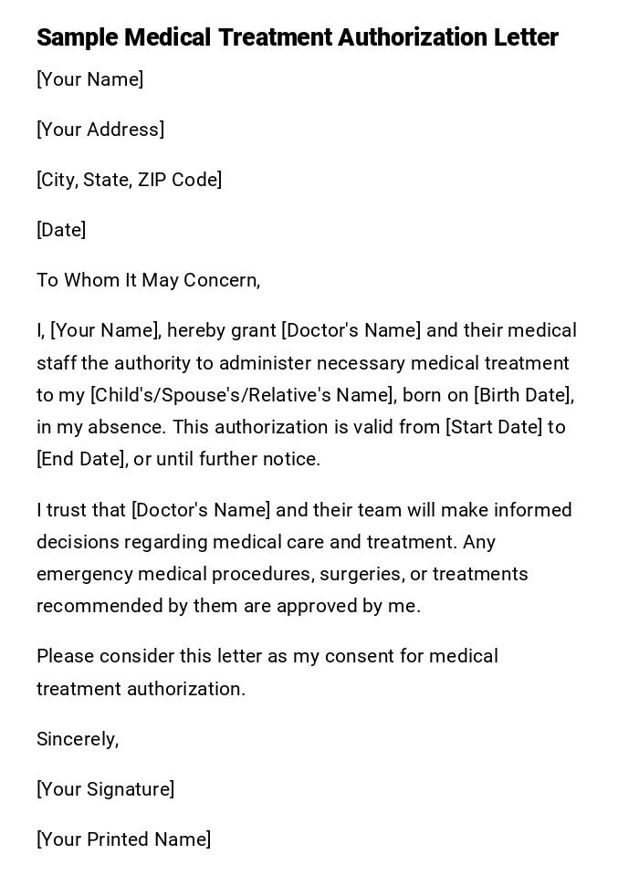 Sample Medical Treatment Authorization Letter