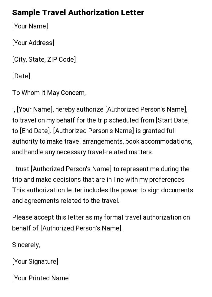 Sample Travel Authorization Letter