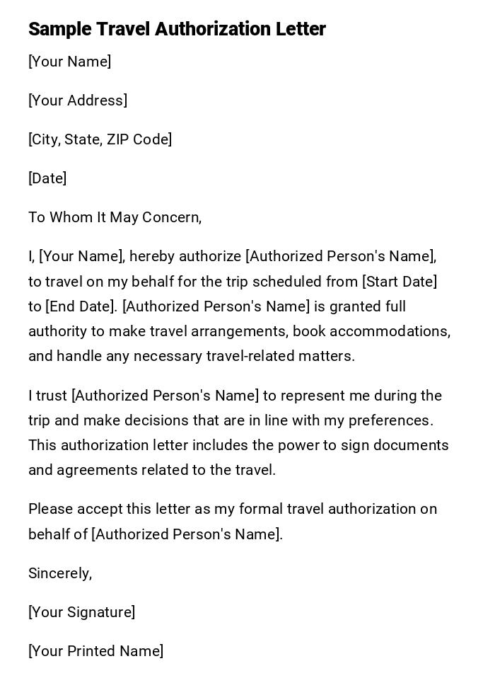 Sample Travel Authorization Letter