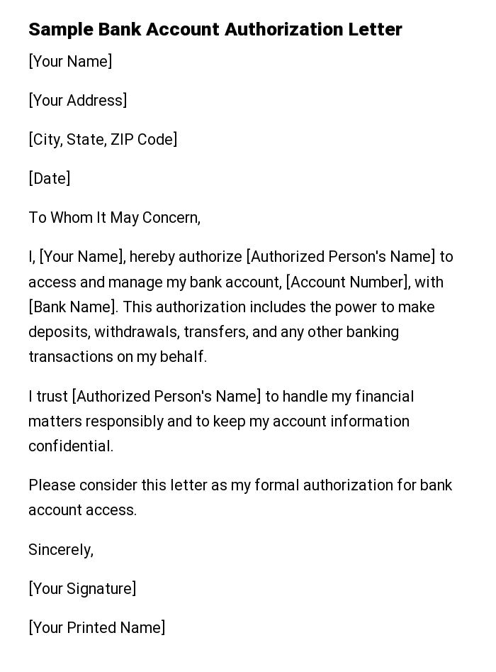 Sample Bank Account Authorization Letter