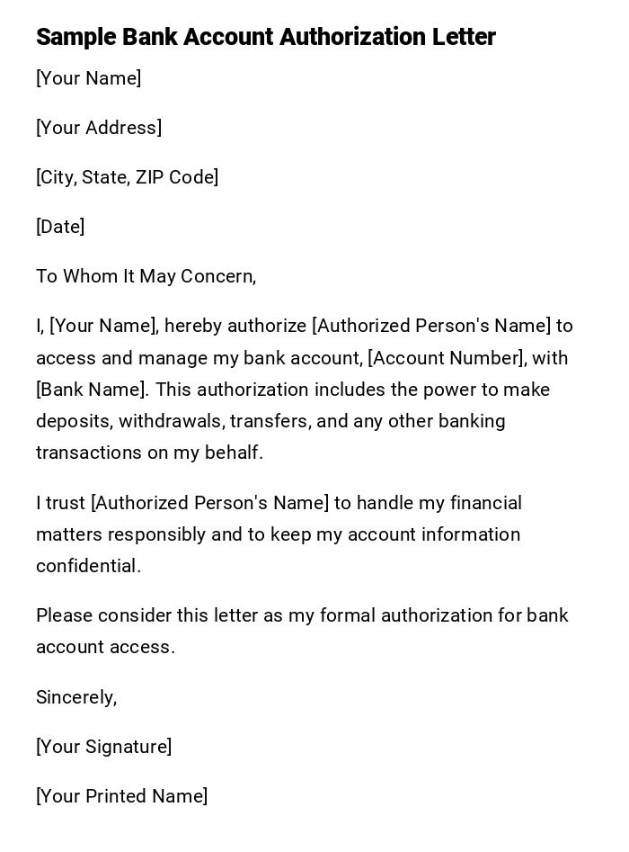 Sample Bank Account Authorization Letter