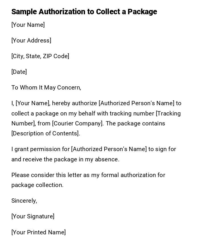 Sample Authorization to Collect a Package