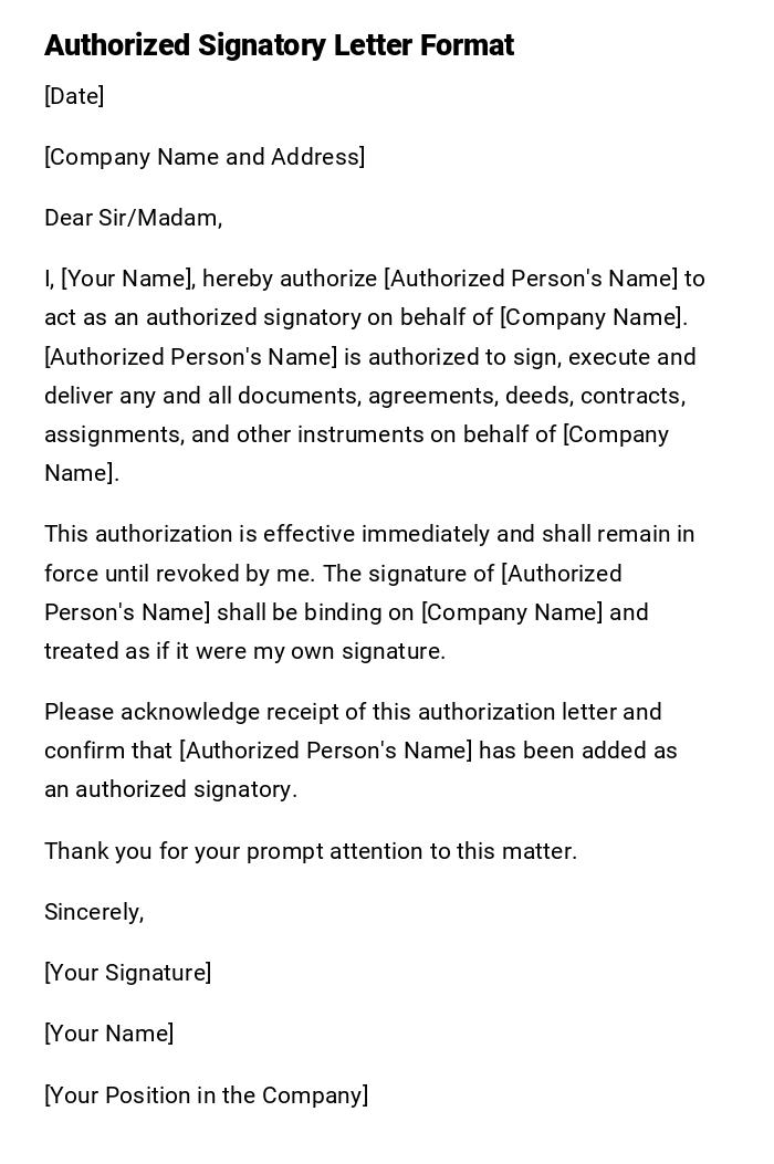 Authorized Signatory Letter Format