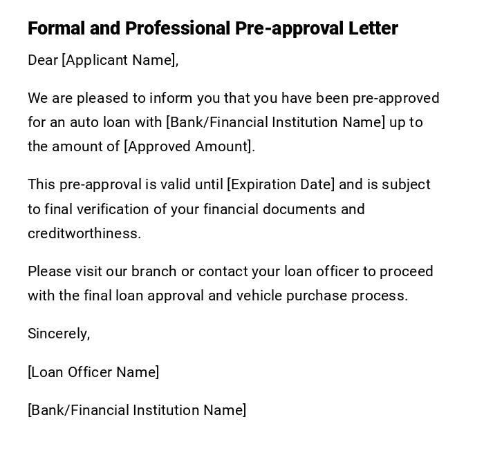 Formal and Professional Pre-approval Letter Formal and Professional Pre-approval Letter