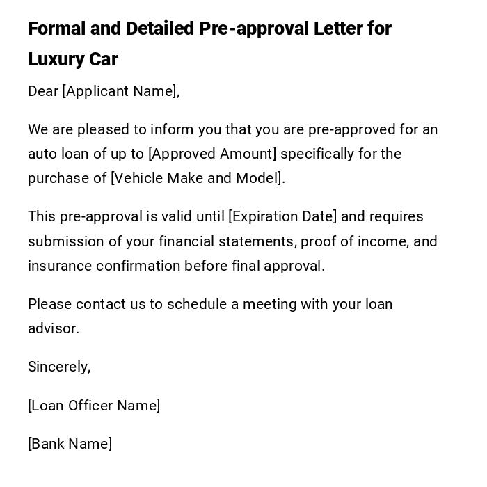 Formal and Detailed Pre-approval Letter for Luxury Car Formal and Detailed Pre-approval Letter for Luxury Car