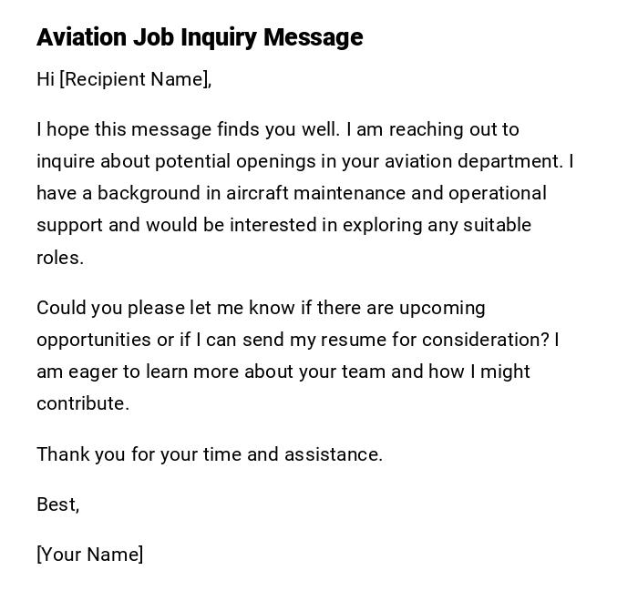 Aviation Job Inquiry Message Aviation Job Inquiry Message
