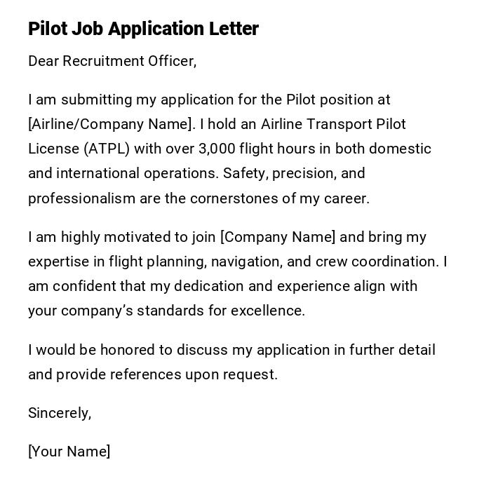 Pilot Job Application Letter Pilot Job Application Letter