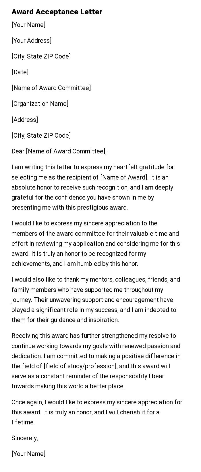 Award Acceptance Letter