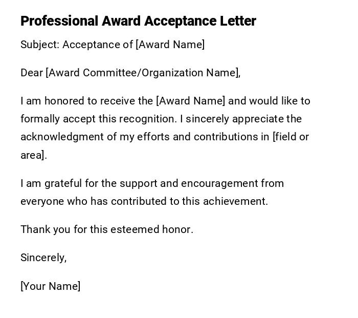 Professional Award Acceptance Letter Professional Award Acceptance Letter