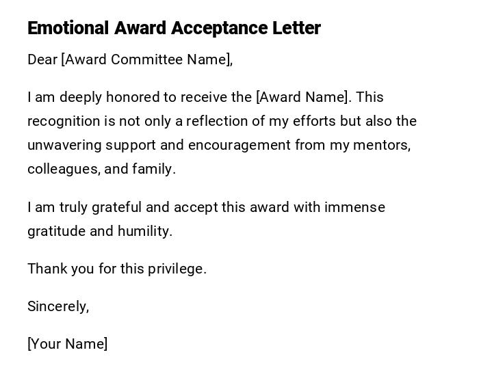 Emotional Award Acceptance Letter Emotional Award Acceptance Letter