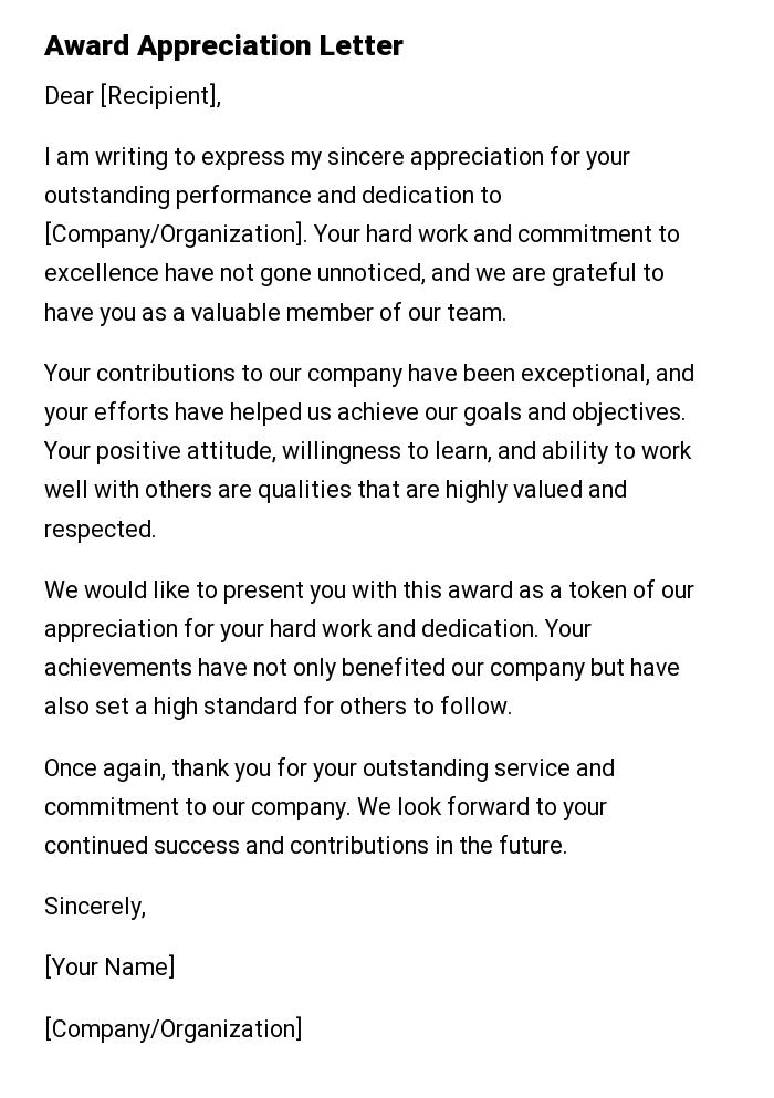 Award Appreciation Letter