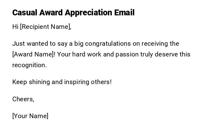 Casual Award Appreciation Email Casual Award Appreciation Email