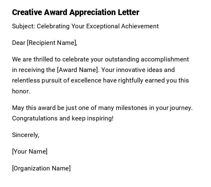 Creative Award Appreciation Letter Creative Award Appreciation Letter