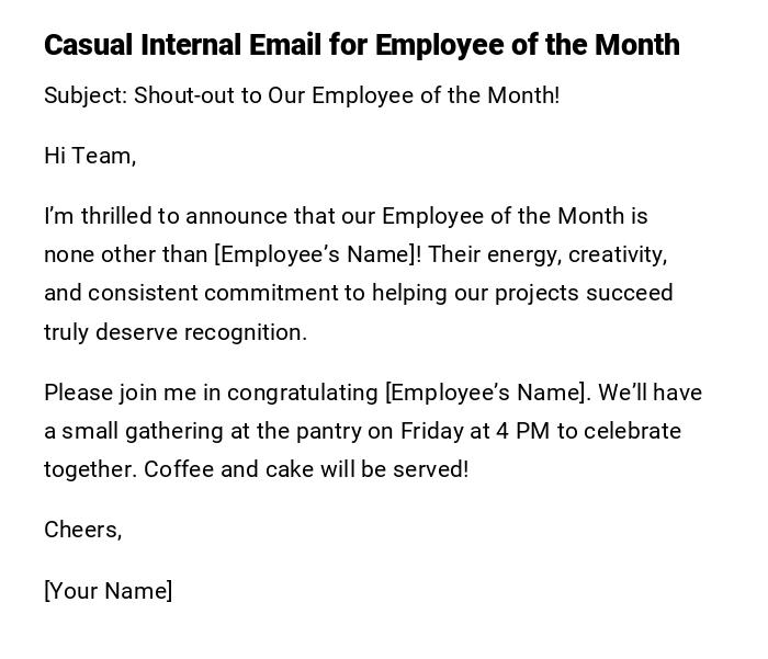 Casual Internal Email for Employee of the Month Casual Internal Email for Employee of the Month