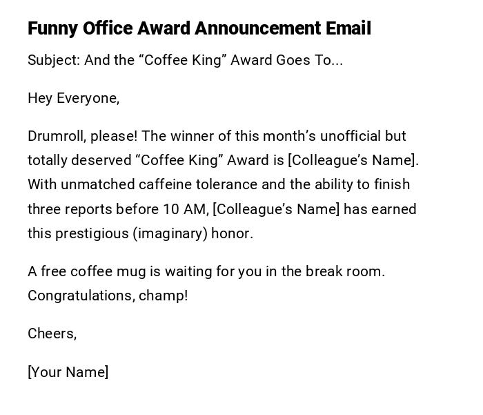 Funny Office Award Announcement Email Funny Office Award Announcement Email