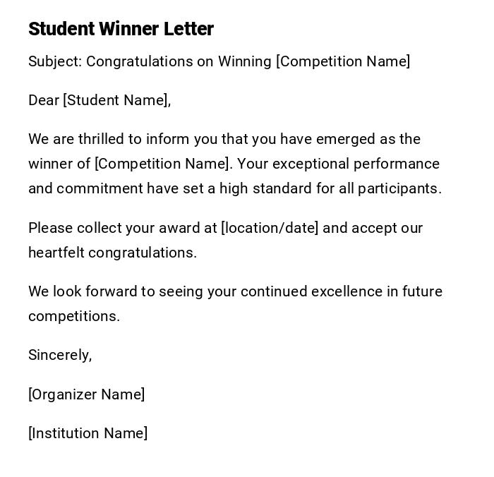 Student Winner Letter Student Winner Letter