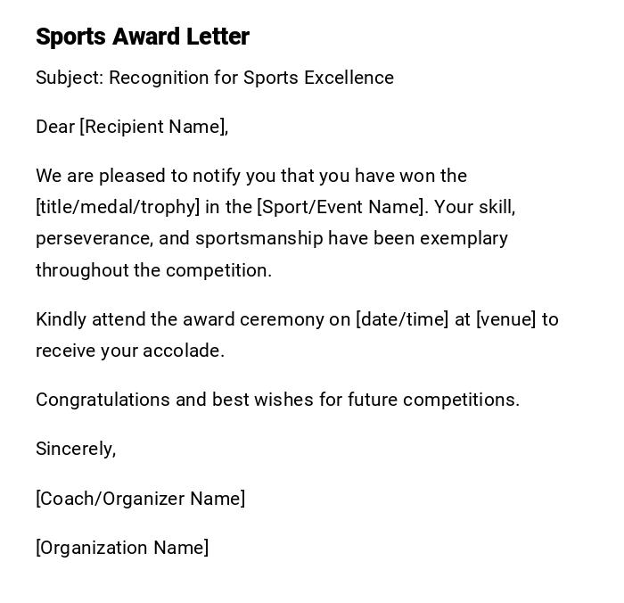 Sports Award Letter Sports Award Letter