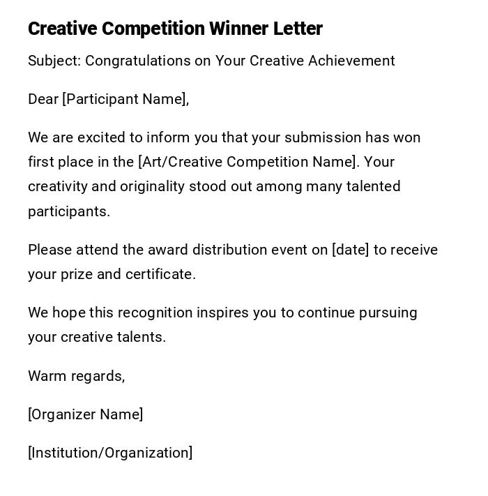 Creative Competition Winner Letter Creative Competition Winner Letter