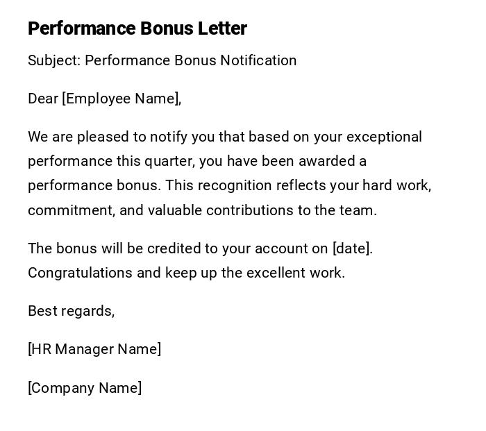Performance Bonus Letter Performance Bonus Letter