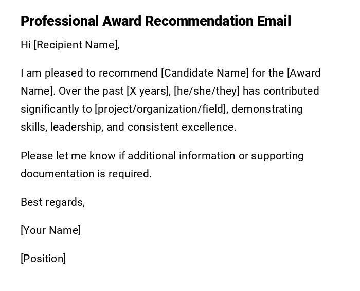 Professional Award Recommendation Email