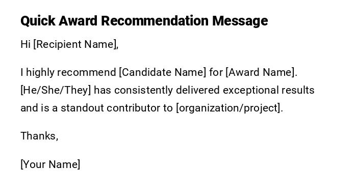 Quick Award Recommendation Message