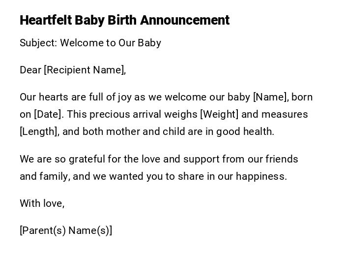 Heartfelt Baby Birth Announcement Heartfelt Baby Birth Announcement
