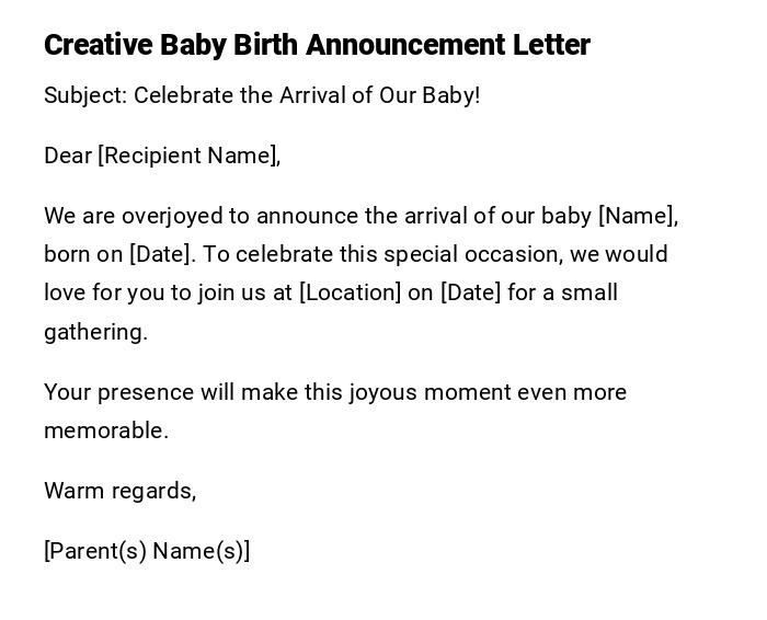 Creative Baby Birth Announcement Letter Creative Baby Birth Announcement Letter