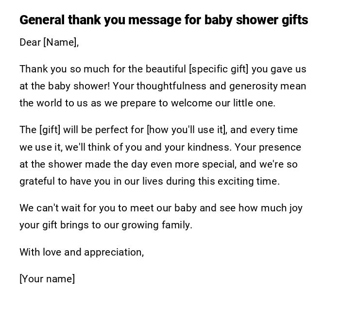 General thank you message for baby shower gifts General thank you message for baby shower gifts