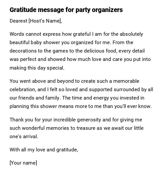Gratitude message for party organizers Gratitude message for party organizers