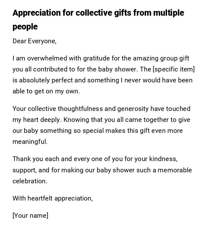 Appreciation for collective gifts from multiple people Appreciation for collective gifts from multiple people