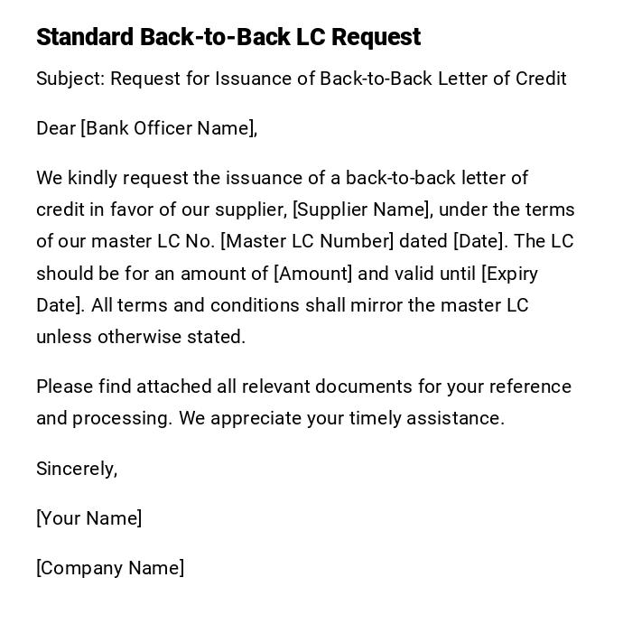 Standard Back-to-Back LC Request Standard Back-to-Back LC Request