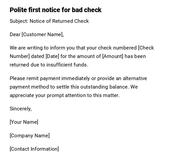 Polite first notice for bad check