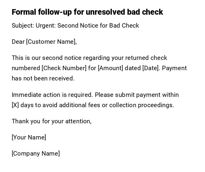 Formal follow-up for unresolved bad check